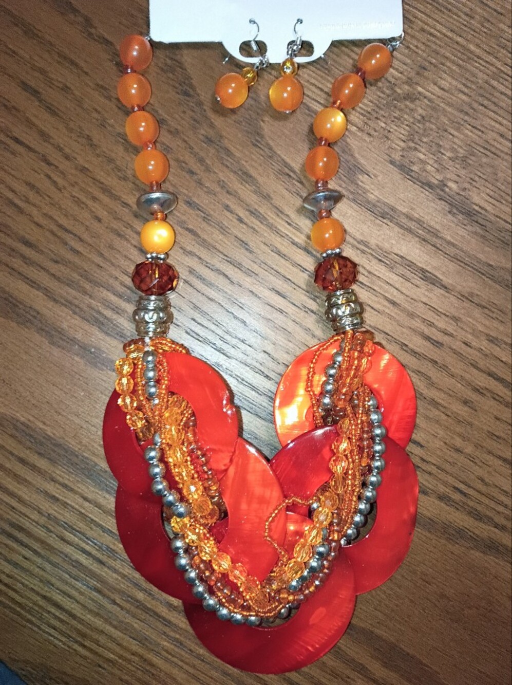 Vibrant Orange & Red Multi-Strand Statement Necklace